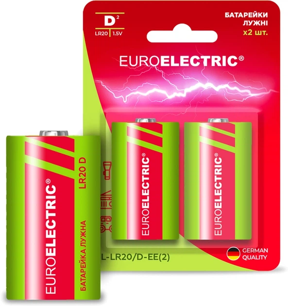 Батарейка щелочная Euroelectric D LR20 1.5V blister 2 шт (BL-LR20/D-EE(2)) - Фото 1 Батарейка щелочная Euroelectric D LR20 1.5V blister 2 шт (BL-LR20/D-EE(2)) - изображение 1