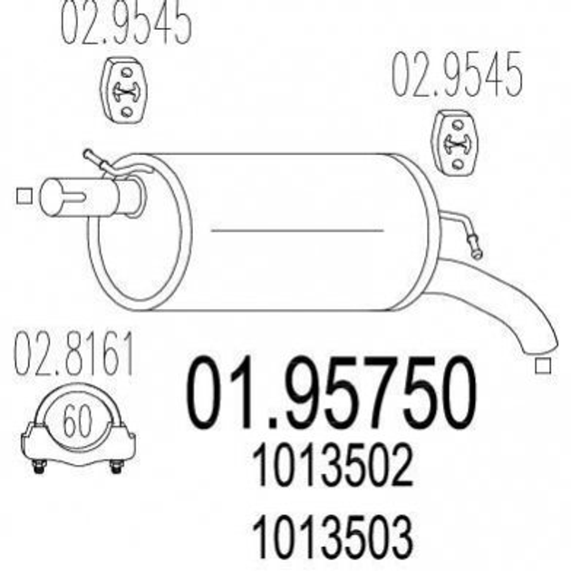 Глушник MTS 0195 750 Ford Galaxy; Volkswagen Sharan 1013502, 7M3253609D, 7M0253609T - зображення 1