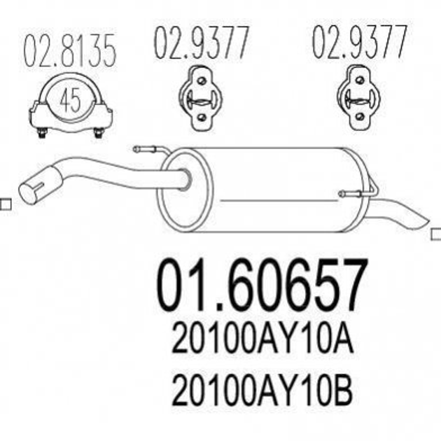 Глушник MTS 0160657 Nissan Micra, Note 20100AY10A, 20100AY10B - зображення 1