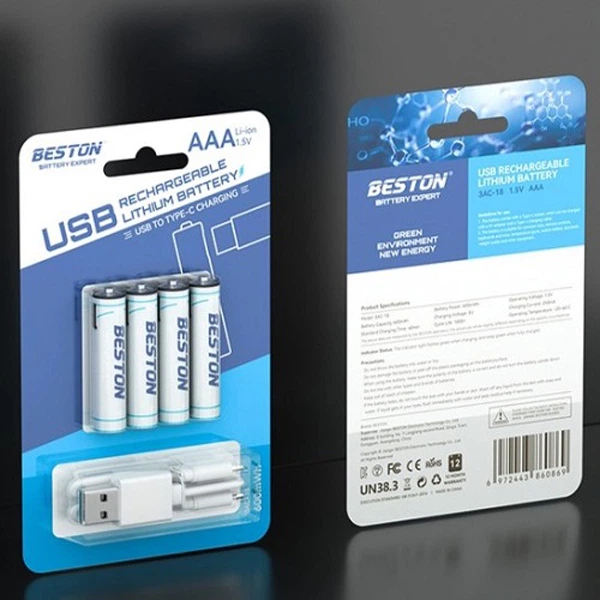 Акумулятор Beston AAA USB Type-C 1.5 V 400 mAh Li-ion (3AC-18) 4 шт. (AA620272) - зображення 2