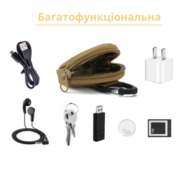 Туристическая тактическая сумка-ключница на карабине для хранения мелких предметов (бежевая) - изображение 2