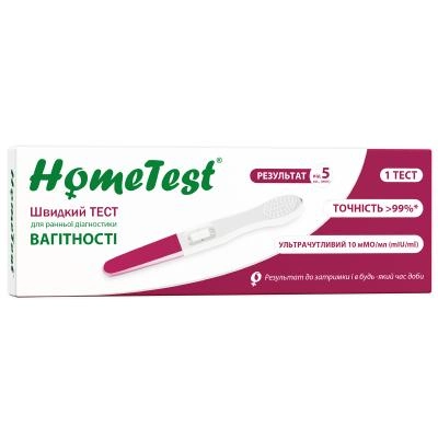 Тест на беременность HomeTest струйный для ранней диагностики 1 шт. (7640162329668) - изображение 1