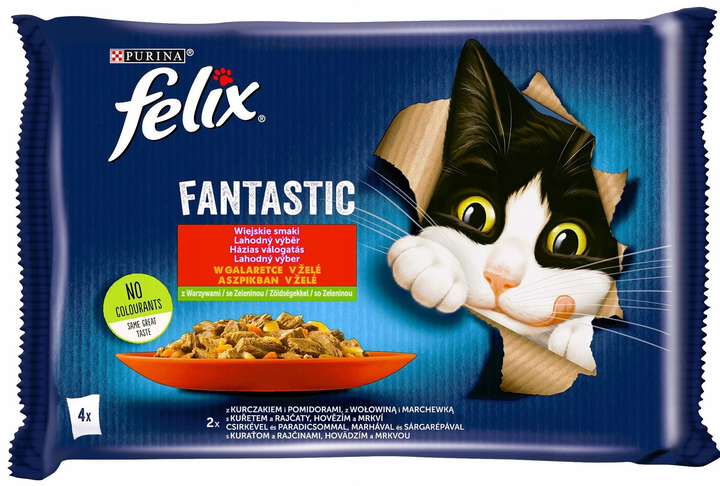 Вологий корм для котів Purina Felix Fantastic М'ясо з овочами 4 х 85 г (7613039757314) - зображення 1