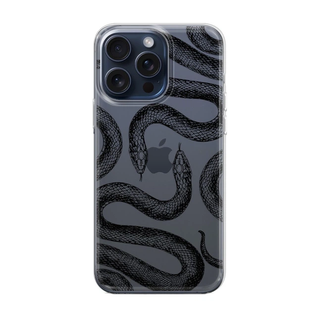iPhone 15 Pro Max чохол з принтом чорної змії - прозорий силікон - Фото 4 iPhone 15 Pro Max чохол з принтом чорної змії - прозорий силікон - зображення 4
