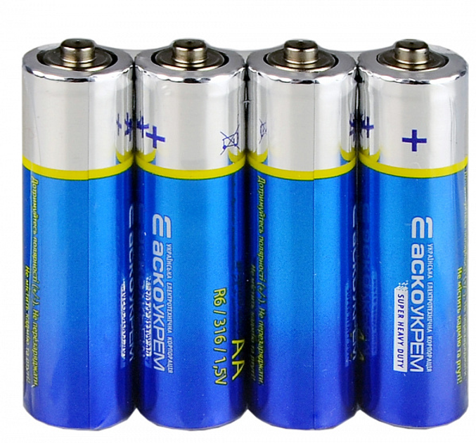 Батарейка АА солевая 1.5V shrink 4шт [Аско.R6.SP4] АСКО-УКРЕМ – фото ...