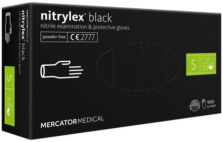 Перчатки нитриловые Mercator Medical Nitrylex Black Неопудренные диагностические размер S 100 шт Черные (3.1017) - изображение 1