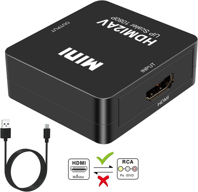 Конвертер HDMI в RCA AV з додатковим живленням USB чорний (HDMI2AV ...