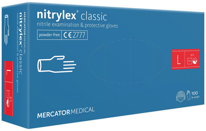 Перчатки нитриловые Mercator Medical Nitrylex Classic Неопудренные диагностические размер L 100 шт Фиолетовые (3.1016) - изображение 1