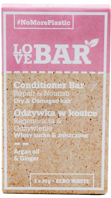 Odżywka w kostce LoveBar Olej Arganowy & Imbir Conditioner Bar do włosów suchych i zniszczonych 2x30 g (5907653810701) - obraz 1