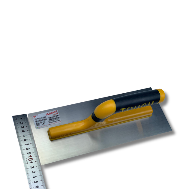 Гладилка штукатурна 30 см Touch Plaster Trowel Open Handle, нержавіюча сталь, жовта (141) - Фото 3 Гладилка штукатурна 30 см Touch Plaster Trowel Open Handle, нержавіюча сталь, жовта (141) - зображення 3