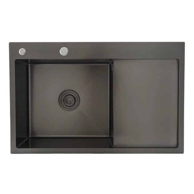 Кухонна мийка GAPPO GS7850-6L 780x500 мм, поверхня PVD чорна з кошиком і крилом, права - зображення 5