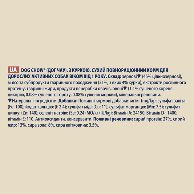 Сухой корм для активных и рабочих собак Dog Chow Active с курицей 14 кг (7613034487933) - Фото 11 Сухой корм для активных и рабочих собак Dog Chow Active с курицей 14 кг (7613034487933) - изображение 11