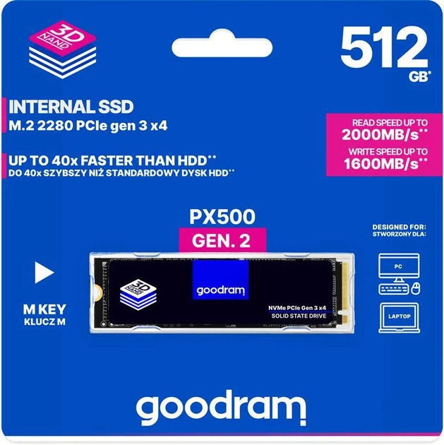 Накопичувач SSD 512 GB Goodram PX500 M.2 2280 PCIe 3.0 x4 NVMe 3D TLC (SSDPR-PX500-512-80-G3) - Фото 5 Накопичувач SSD 512 GB Goodram PX500 M.2 2280 PCIe 3.0 x4 NVMe 3D TLC (SSDPR-PX500-512-80-G3) - изображение 5
