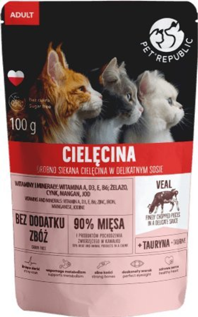 Вологий корм для котів Pet Republic Філе телятини в соусі 100 г (5904316130190) - зображення 1