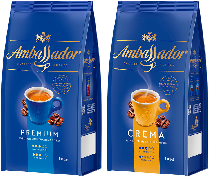 Акція на Набір кави в зернах Ambassador Crema 1 кг + Premium 1 кг від Rozetka