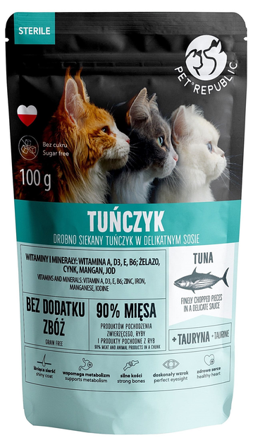 Вологий корм для стерилізованих котів Pet Republic Steril Тунець в соусі 100 г (5904316130183) - зображення 1