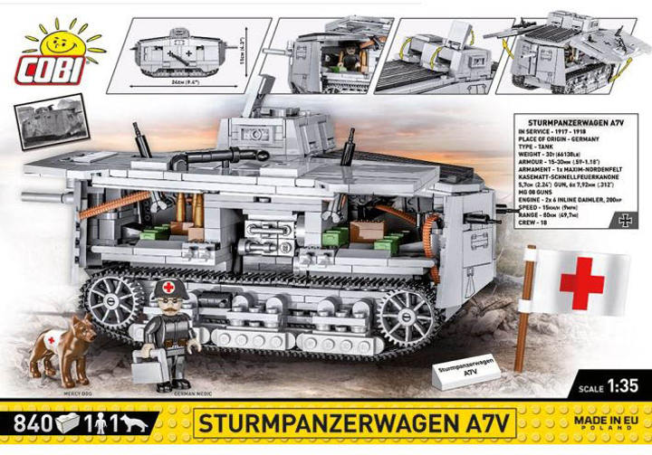 Klocki konstrukcyjne Cobi HC Great War Sturmpanzer wagen A7V 840 elementów (5902251029890) - obraz 2