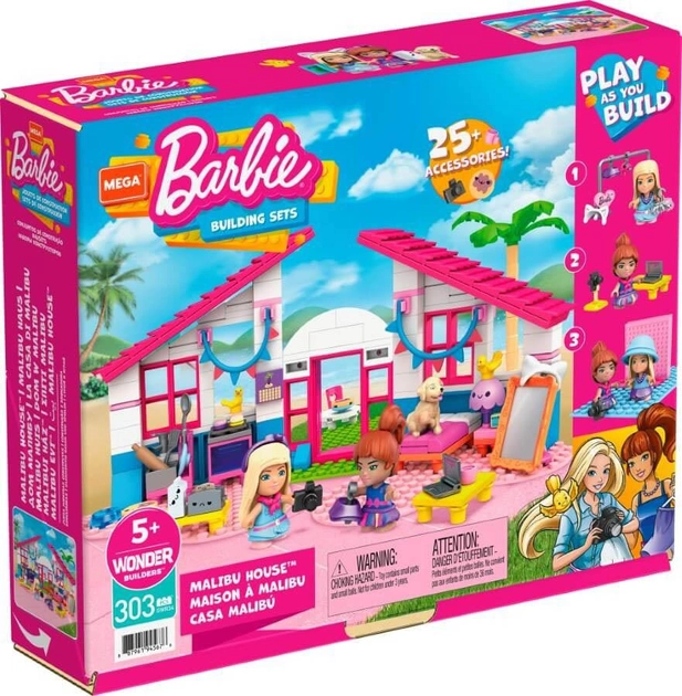 Конструктор Mattel Mega Barbie Building Sets Malibu House 303 деталі (887961945676) - зображення 1