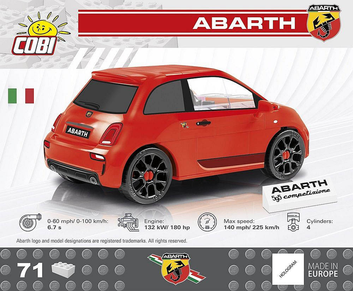 Konstruktor Cobi Abarth 595 Competizione 71 elementów (5902251245023) - obraz 2