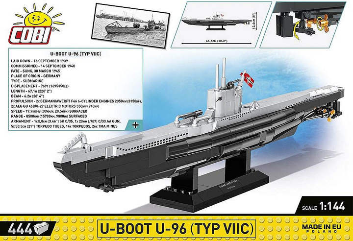 Konstruktor Cobi Historical Collection World War II U Boot U96 Typ VIIC 444 elementy (5902251048471) - obraz 2