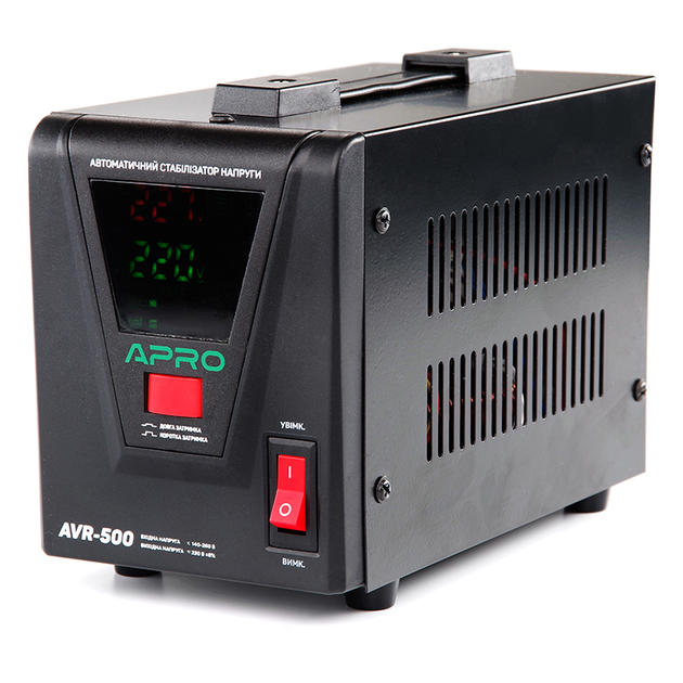 Стабилизатор напряжения релейный APRO AVR-500 : 400 Вт, релейный, Led-дисплей, вес 2.15 кг - изображение 2