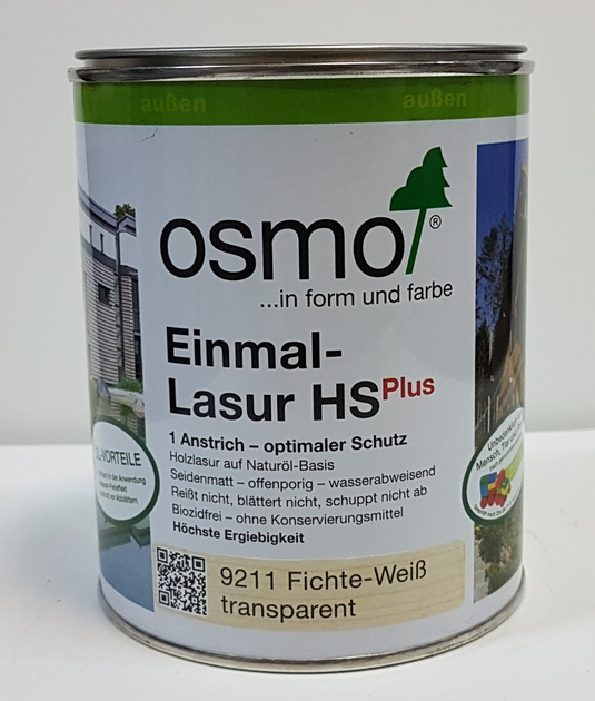 Одношарова блакить для дерев'яних фасадів OSMO EINMAL - LAZUR HS 9211 - біла ялина, 25 л. - зображення 1