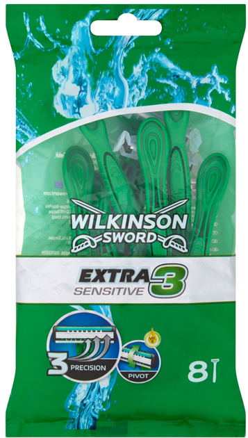 Набір одноразових бритв Wilkinson Extra3 Sensitive для чоловіків 8 шт (4027800004904) - зображення 1