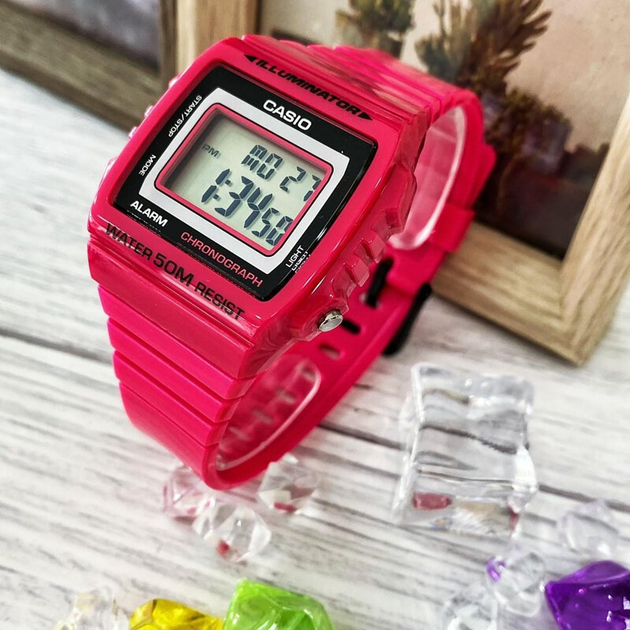 Женские наручные часы с подсветкой циферблата Casio W-215H-4A Розовый ...