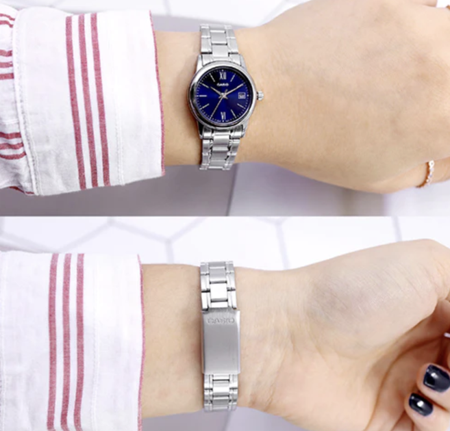 Жіночий годинник Casio LTP-V002D-2B3 Синій з сріблястим 12 год - зображення 7