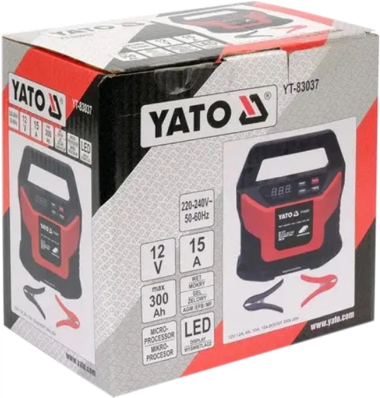 Зарядный прибор YATO с LCD дисплеем от сети 230В к аккумулятору 12В; 2/6/10/15 А, макс. 300 А-ч (YT-83037) - изображение 4