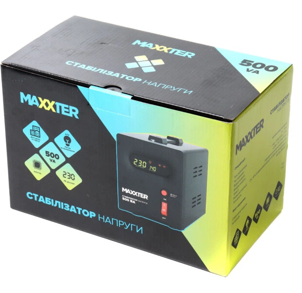 Стабілізатор напруги Maxxter MX-AVR-S500-01 500 ВА - Фото 3 Стабілізатор напруги Maxxter MX-AVR-S500-01 500 ВА - изображение 3