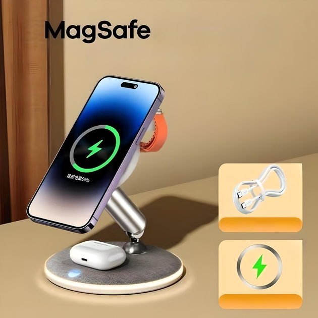 Беспроводное зарядное устройство Remax RP-W90 3в1 для iPhone, наушников AirPods, смарт-часов AppleWatch, WH - изображение 4