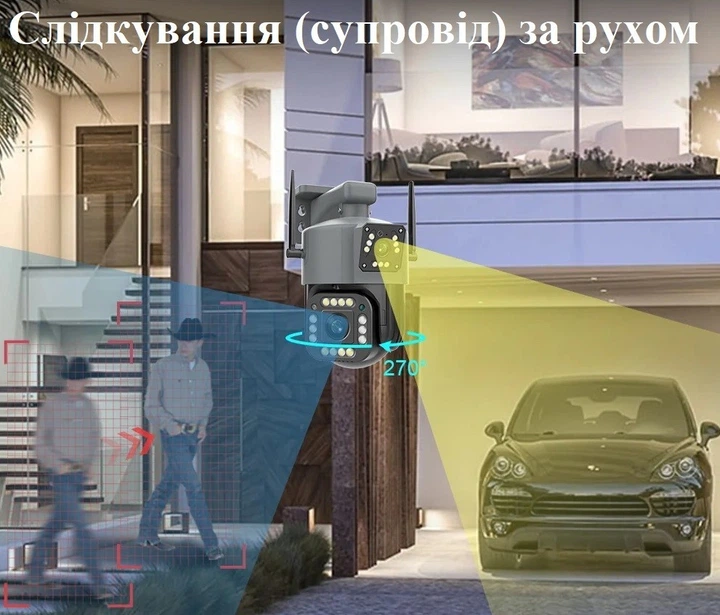 Вулична WiFi камера 8Мп 2 об'єктиви віддалений перегляд сигналізація обертання - зображення 4