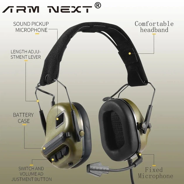 Тактические наушники Arm Next с шумоподавлением и переходником Kenwood для стрельбы и охоты оливковые (LIV-S_11C) - изображение 3