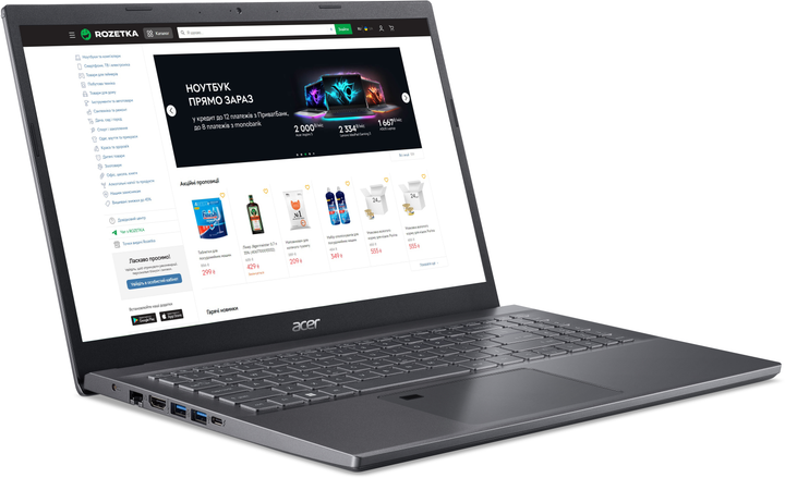 Ноутбук Acer Aspire 5 A515-57G-56SZ (NX.KMHEU.005) Steel Gray / Intel Core i5-1235U / RAM 16 ГБ / SSD 512 ГБ / nVidia GeForce RTX 2050, 4 ГБ - изображение 3