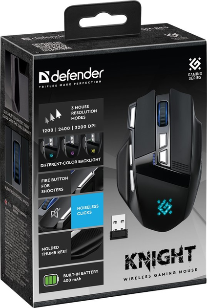 Mysz Defender Knight GM-885 Wireless/USB Czarna (4745090822748) - obraz 4