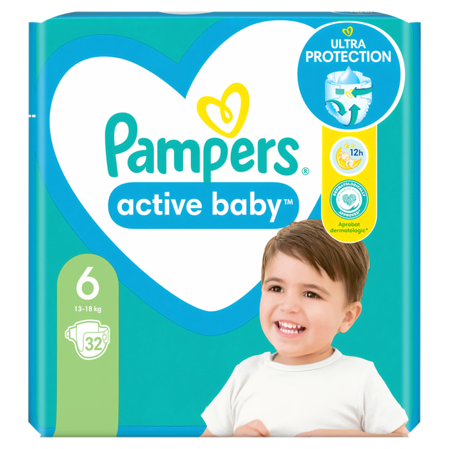 Pieluchy Pampers Active Baby Rozmiar 6 (13-18 kg) 32 szt (8006540180938) - obraz 1