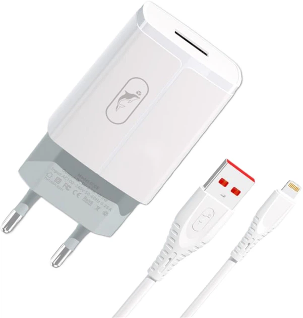 Сетевое зарядное устройство Sky Dolphin SC06L 1-USB x 2.4 A Белое + кабель Lightning (MZP-000178) - Фото 1 Сетевое зарядное устройство Sky Dolphin SC06L 1-USB x 2.4 A Белое + кабель Lightning (MZP-000178) - изображение 1