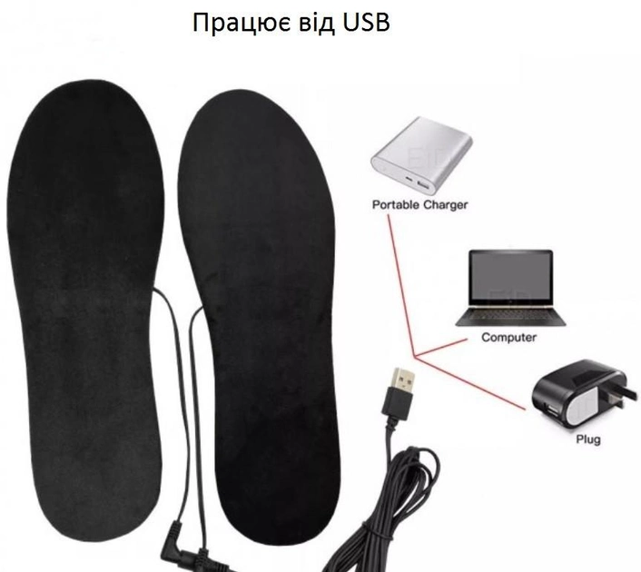 Электрические теплые стельки с подогревом от USB р.35-40 быстрый нагрев (po-70007) - изображение 2