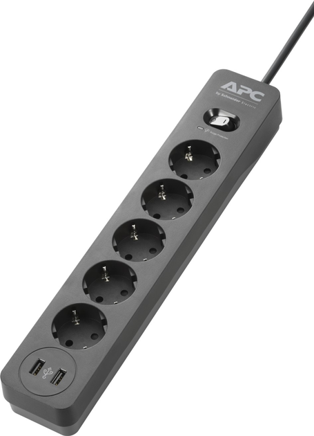 Filtr sieciowy APC Essential SurgeArrest 5 gniazdek 2 porty USB Czarny (PME5U2B-GR) - obraz 1