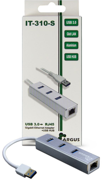 Адаптер Argus USB 2.0/3.0 — RJ45 LAN з USB-хабом (88885439) - зображення 2