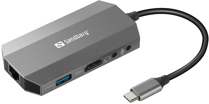 Док-станція Sandberg 6 in 1 USB 3.1 Type-C - HDMI/USB 3.0 x 2/RJ45/SD/TF/PD 100W (5705730136337) - зображення 1