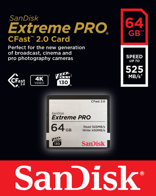 Карта пам'яті SanDisk Extreme Pro CFAST 2.0 64GB VPG130 (SDCFSP-064G-G46D) - зображення 1