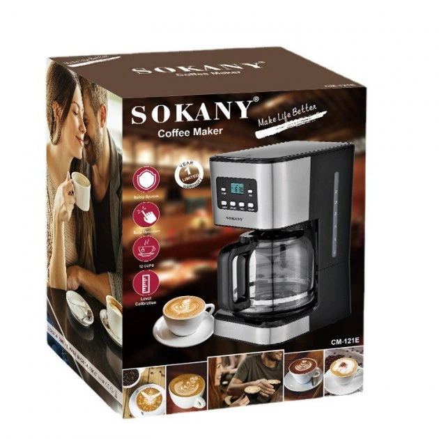 Электрическая капельная Кофеварка Sokany CM-121E с автоподогревом 950 Вт 1.5 л 12 чашек Черно-Серебристый - изображение 7
