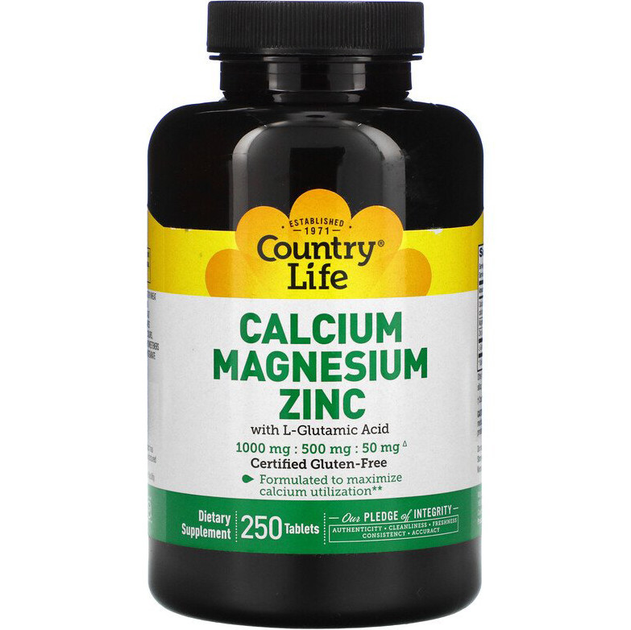 Кальций, магний и цинк Country Life "Calcium Magnesium Zinc" с L ...