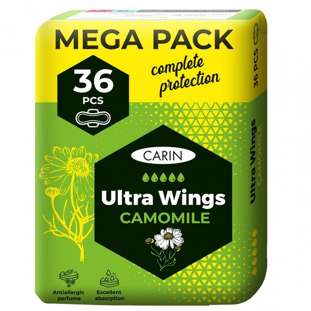 Прокладки для трусиків з крильцями Carin Ultra Wings Camomile ультратонкі 36 шт (8594004302045) - зображення 1