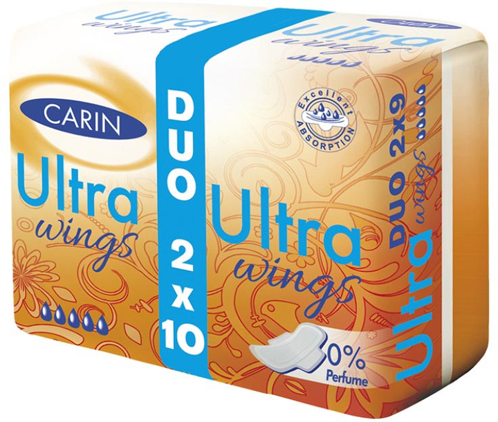 Podpaski higieniczne Carin Ultra Wings duo pack 2x10 szt (8594004300973) - obraz 1