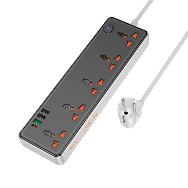 Подовжувач мережевий HOCO Rico 5-position socket AC14A 3USB/1Type-C PD/QC 3A/30W black - зображення 5