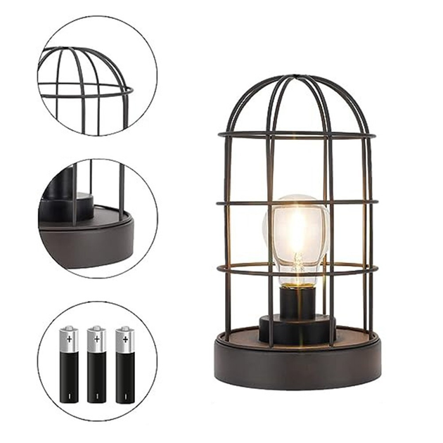 Настольная лампа на батарейках ААА на 1 LED черная в стиле лофт – фото ...