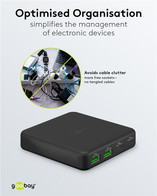 Wieloportowa 4-krotna ładowarka stacjonarna Goobay Wentronic USB 3.0 sw 65 W 2x USB-C 2x USB-A (4040849617720) - obraz 8
